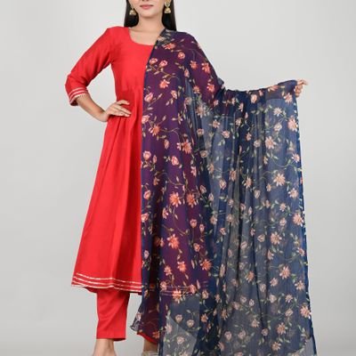 Red Salwar Kameez with Floral Dupatta