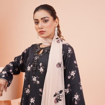 Black Embroidered Shawl Dress
